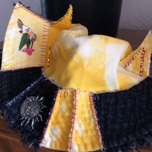 black and yellow patchwork bucket hat w horns!